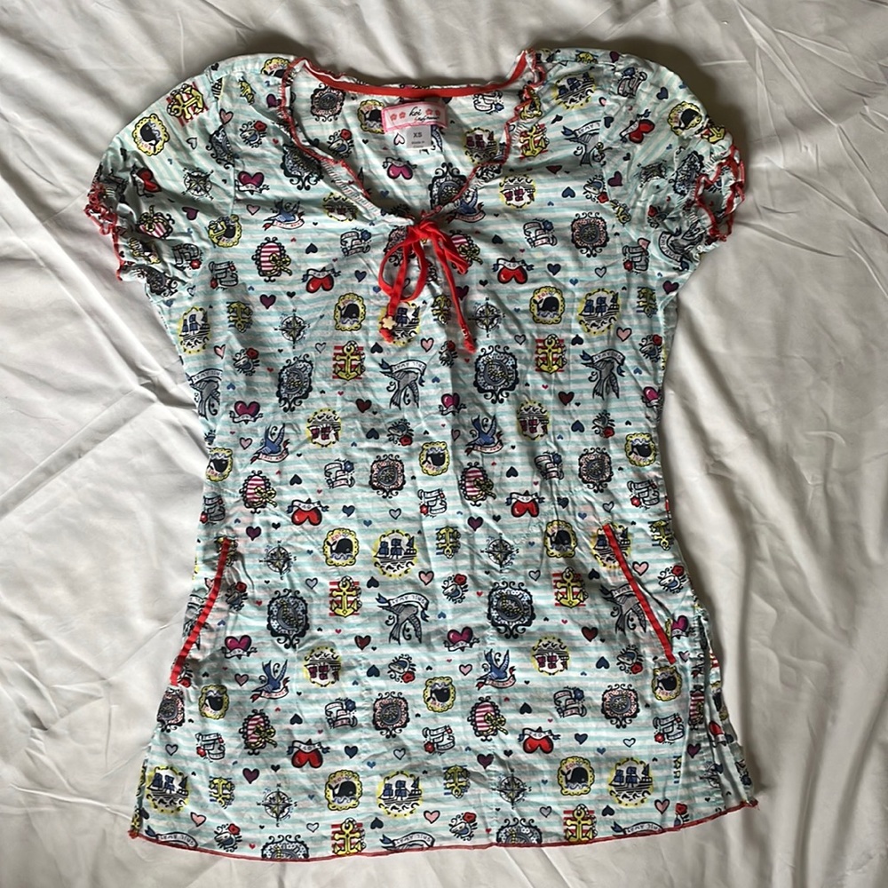 Rockabilly Sailor Koi Women’s Scrub Top - Size XS